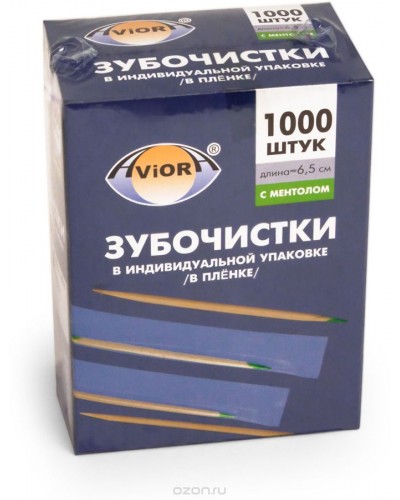 Зубочистки инд/упак. AVIORA,1000 шт, в бумаж., бамбук с мятой (30)