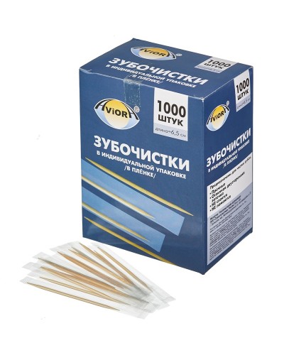 Зубочистки инд/упак.AVIORA, 1000 шт, в пленке, бамбук (30)